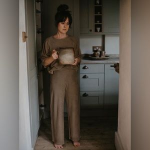 The Simple Folk Oversized Terry Top and Wide Leg Pant Set - Walnut - Size 2